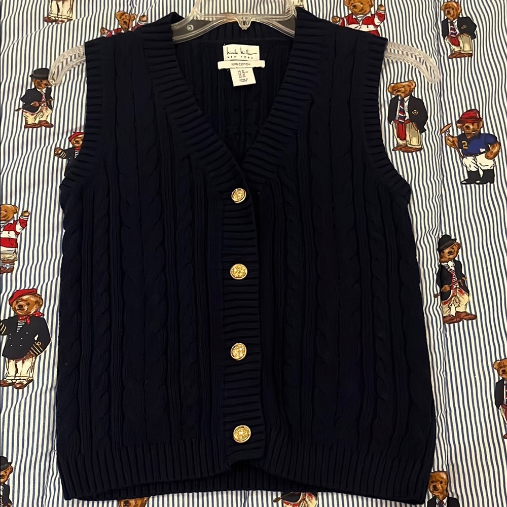 Navy Cable Knit Sweater Vest